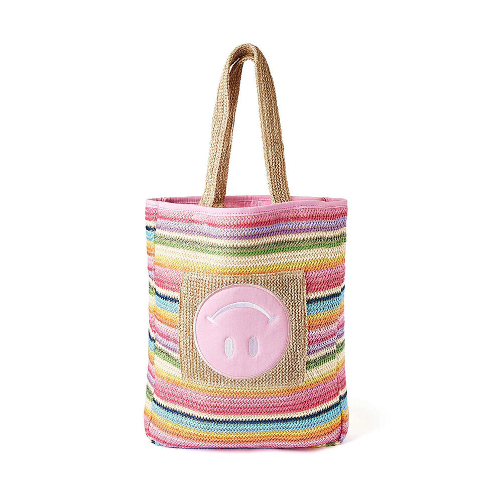 Packed Party Bring on the Fun Smiley Woven Rainbow Tote Bag